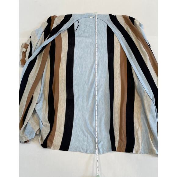 H&M Blue, Tan, Black Striped Short Sleeve Open Front Kimono Cardigan, XS/S - Picture 9 of 12